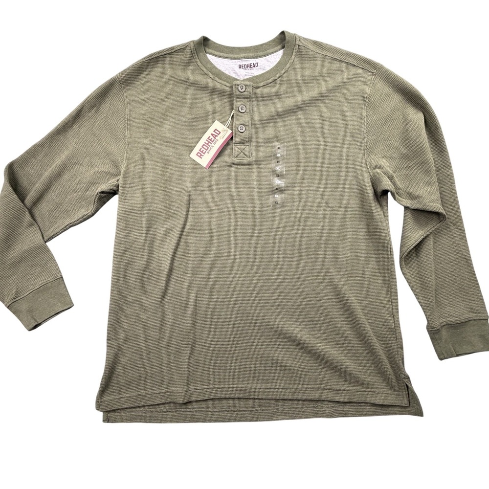 RedHead Waffle Knit Henley Shirt Olive Green Long Sleeve XL NWT